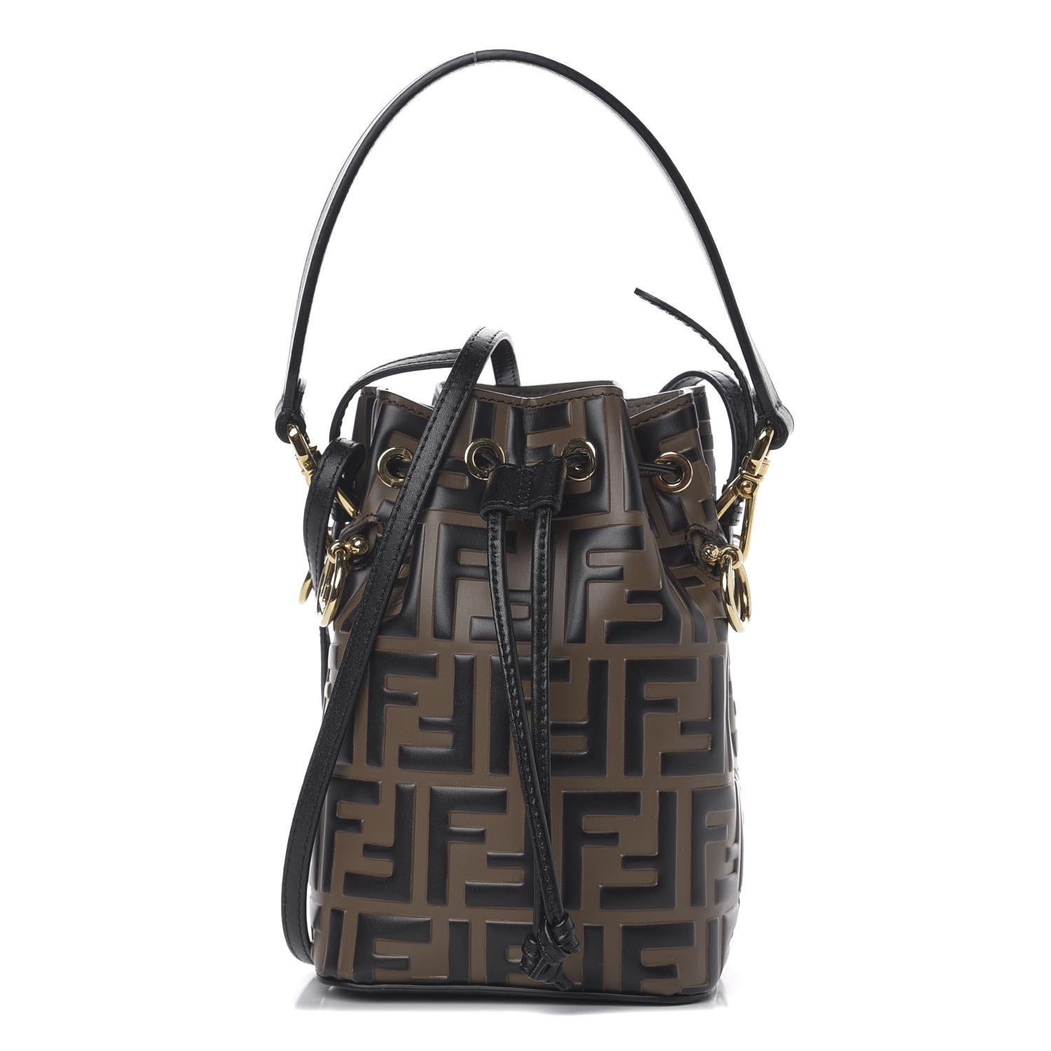 Fendi Vitello Liberty F is Fendi Bi-Color FF 1974 Embossed Mini Mon Tresor Bucket Bag Maya Black 1 of 9