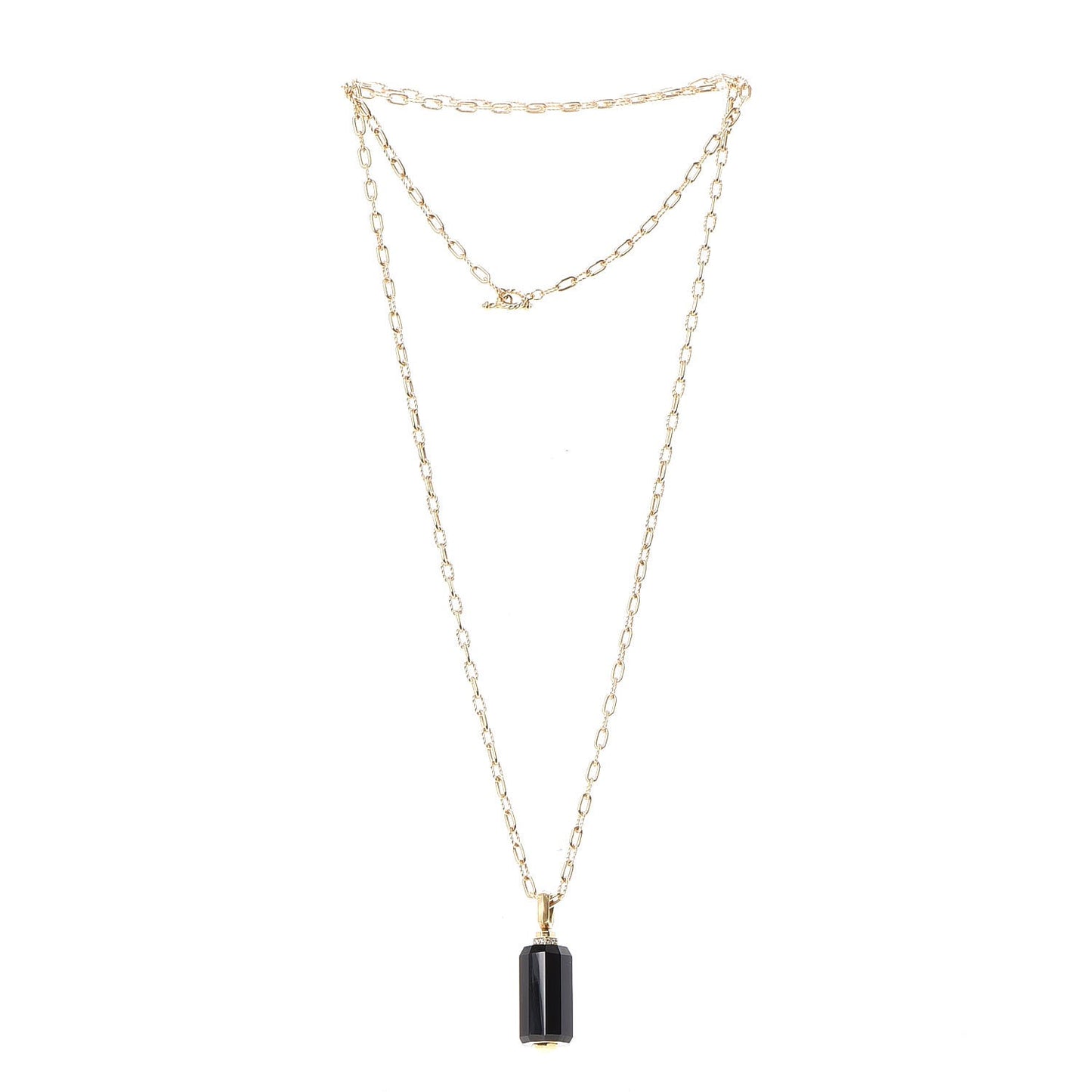18K Yellow Gold Diamond Black Onyx Barrels Pendant Necklace