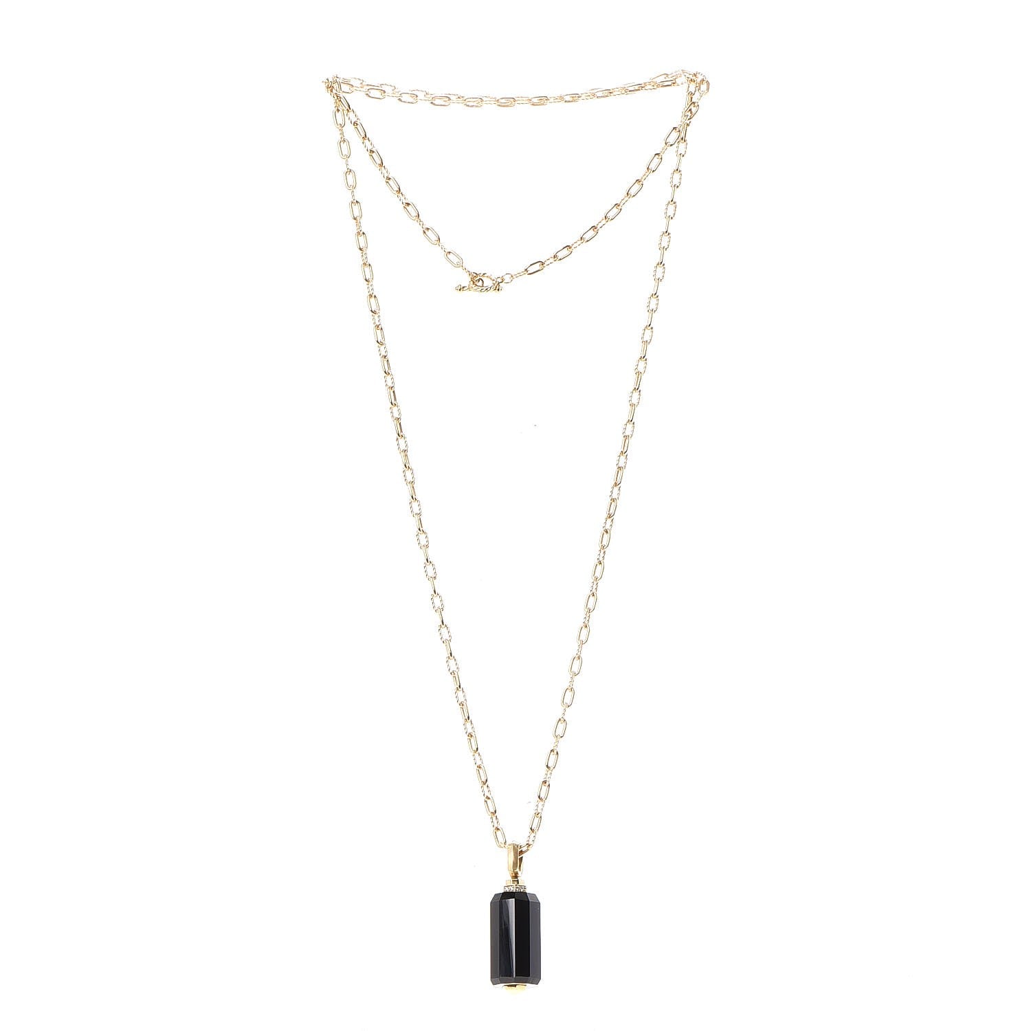 David Yurman 18K Yellow Gold Diamond Black Onyx Barrels Pendant Necklace 3 of 6