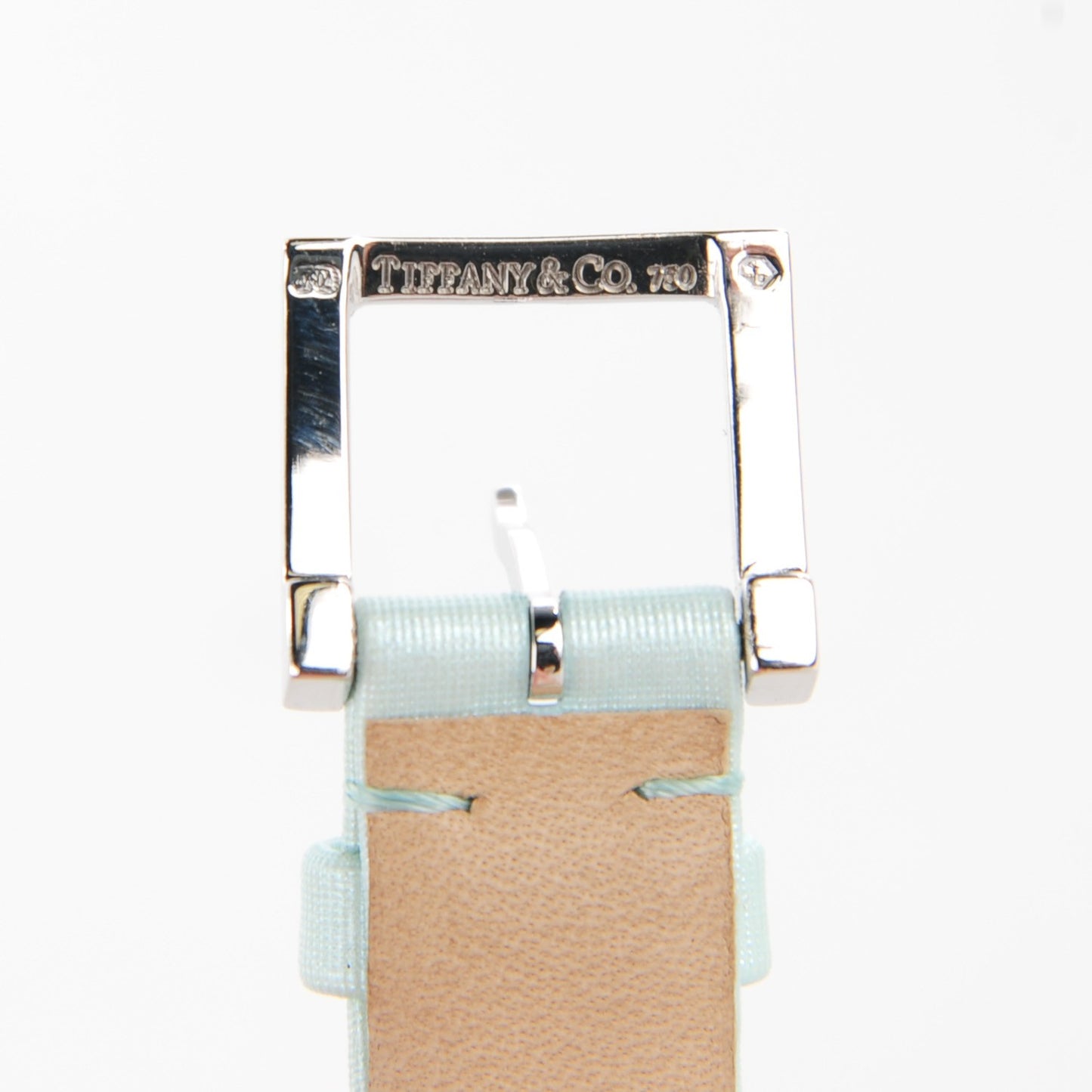 18K White Gold Satin Diamond Bezel 20mm Cocktail Quartz Watch Aqua
