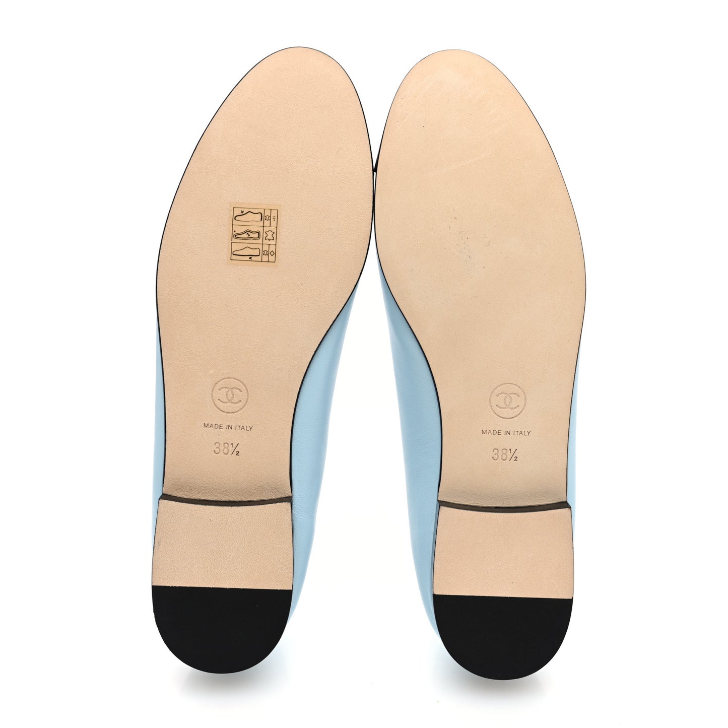 Lambskin Cap Toe CC Ballerina Flats 38.5 Light Blue Black