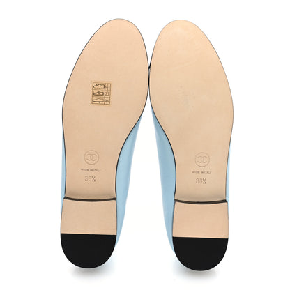 Chanel Lambskin Cap Toe CC Ballerina Flats 38.5 Light Blue Black 6 of 10