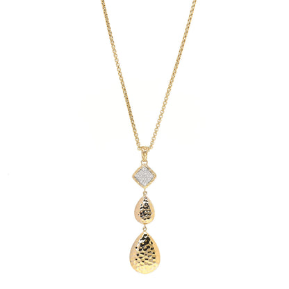 John Hardy 18K Yellow Gold Diamond Hammered Drop Pendant Necklace 1 of 5