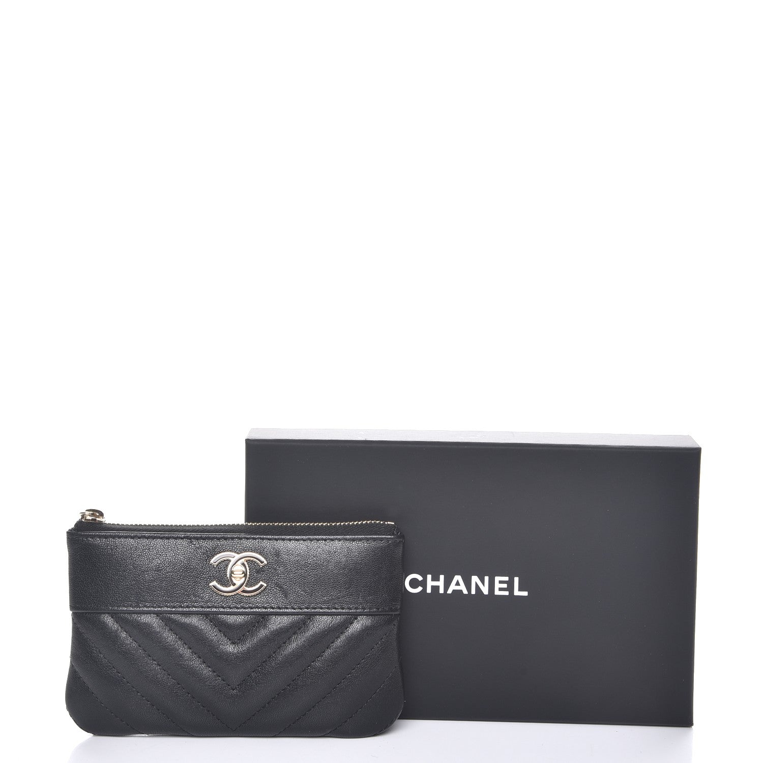 Chanel Sheepskin Chevron Quilted Small Vintage Mademoiselle Cosmetic Case Black 8 of 8