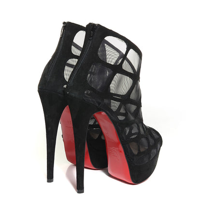 Christian Louboutin Suede Mesh Altarakna 150 Peep Toe Platform Booties 34 Black 10 of 13