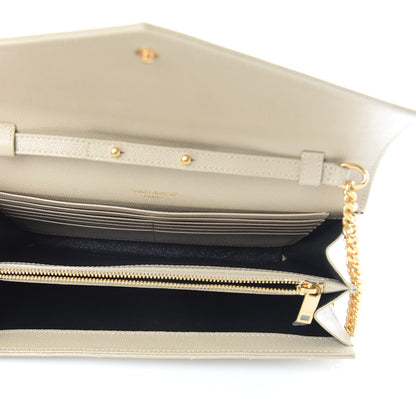 Saint Laurent Grain De Poudre Matelasse Chevron Monogram Chain Wallet Sea Salt 5 of 11