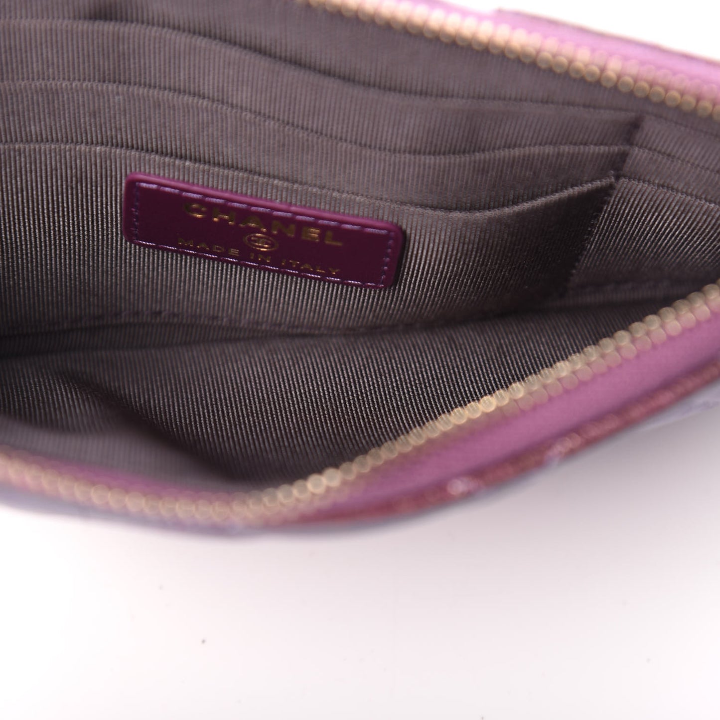 Metallic Aged Calfskin Quilted Classic Flat Wallet Pouch Purple