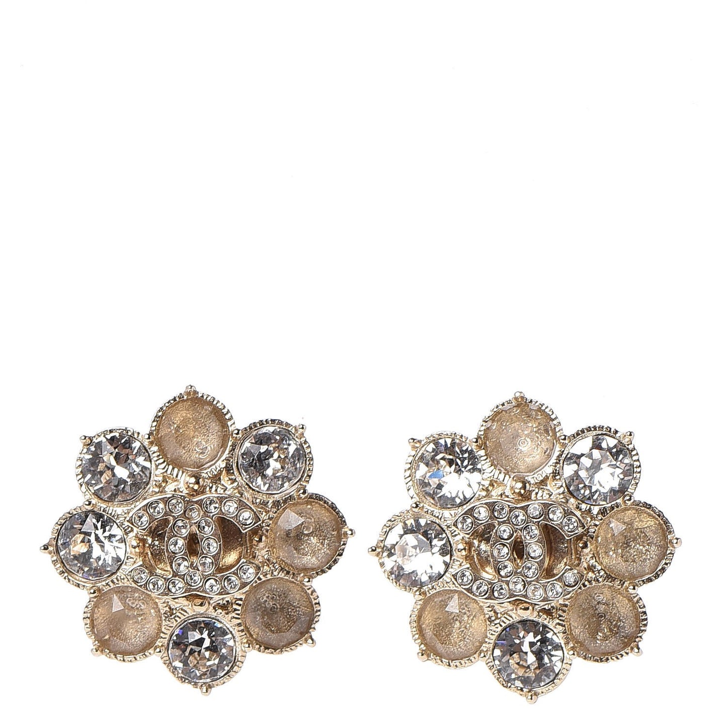 Crystal CC Flower Earrings Gold