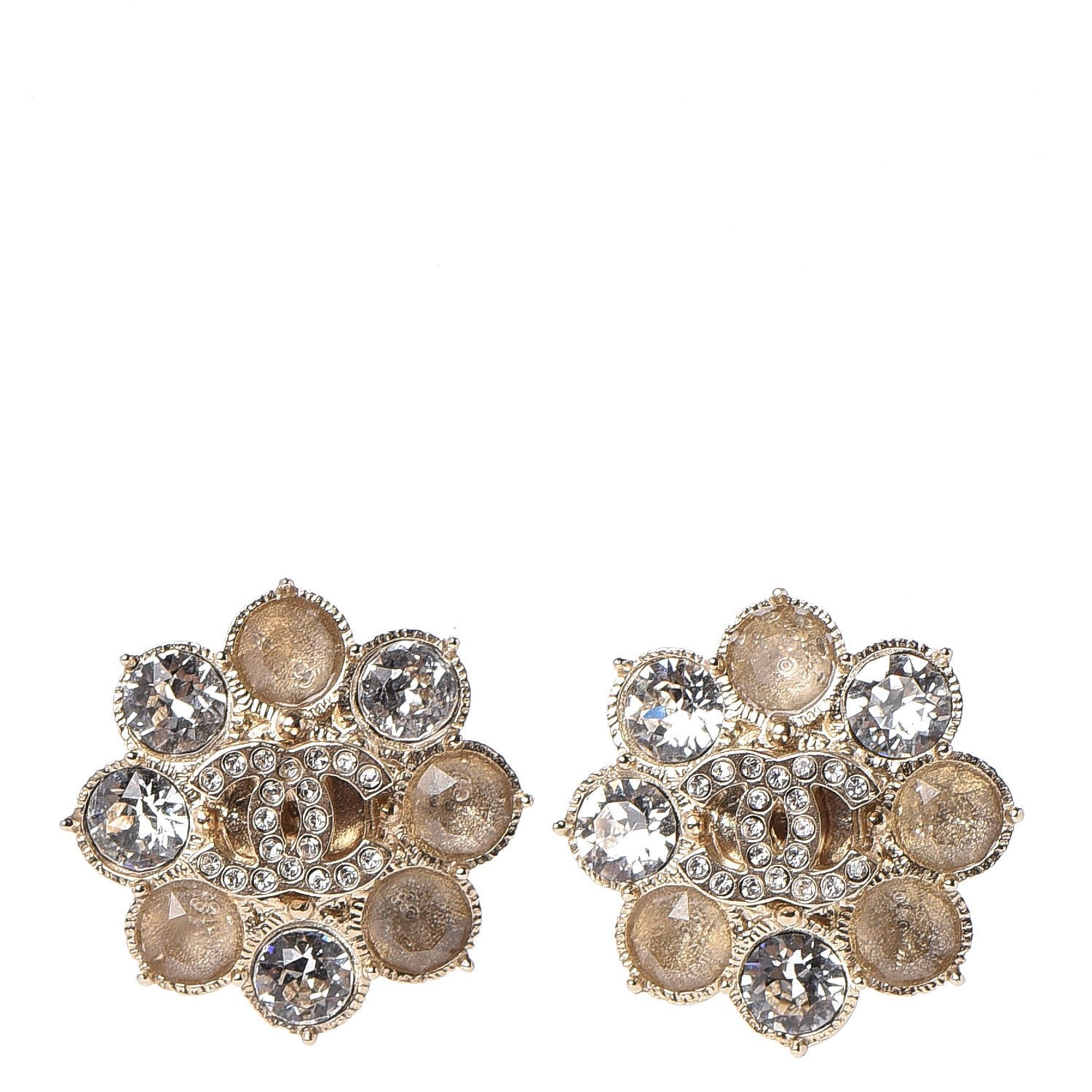 Chanel Crystal CC Flower Earrings Gold 1 of 5