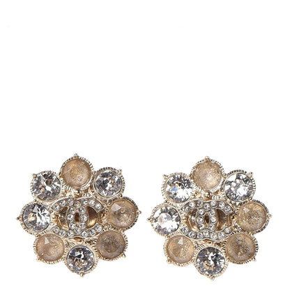 Chanel Crystal CC Flower Earrings Gold 1 of 5