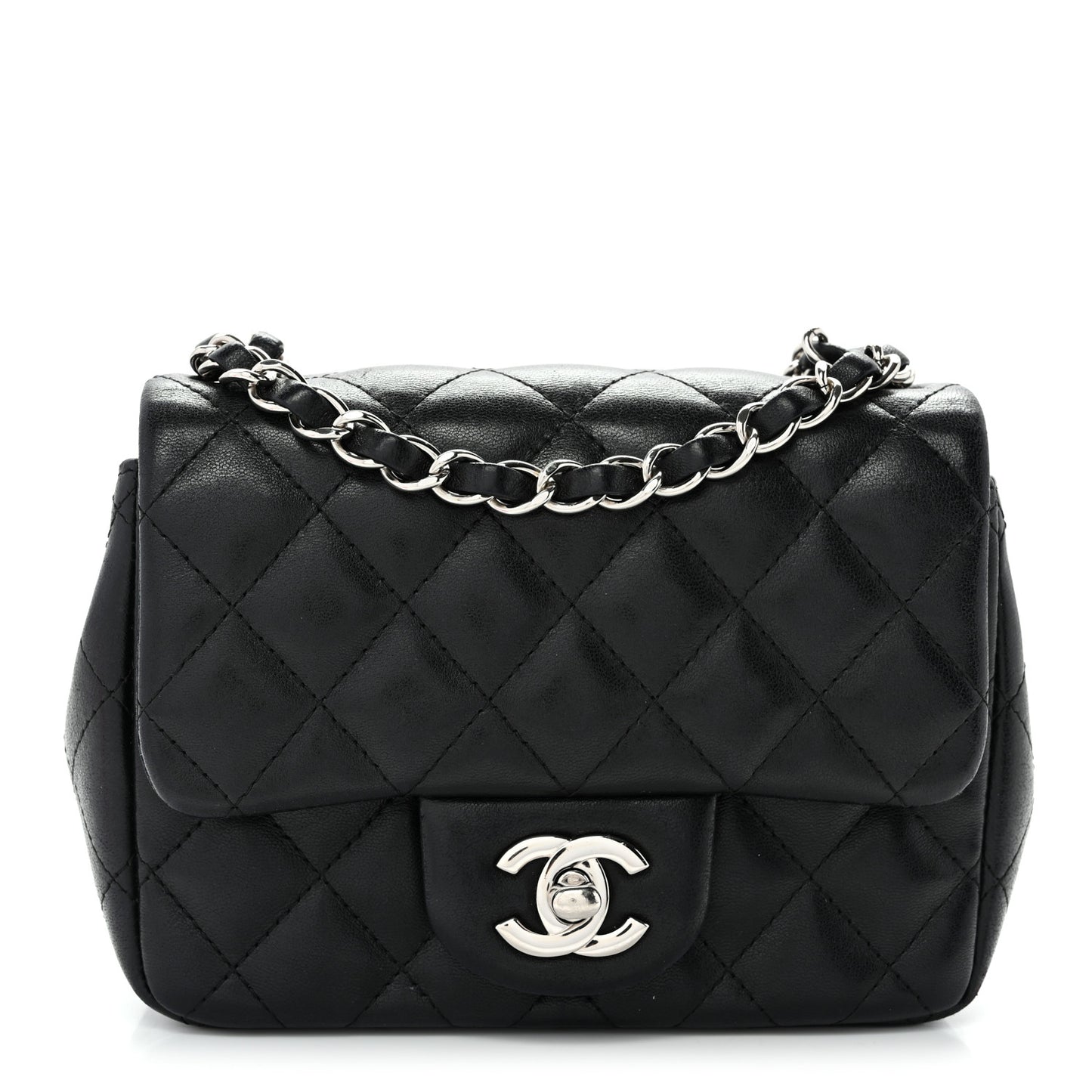 Lambskin Quilted Mini Square Flap Black