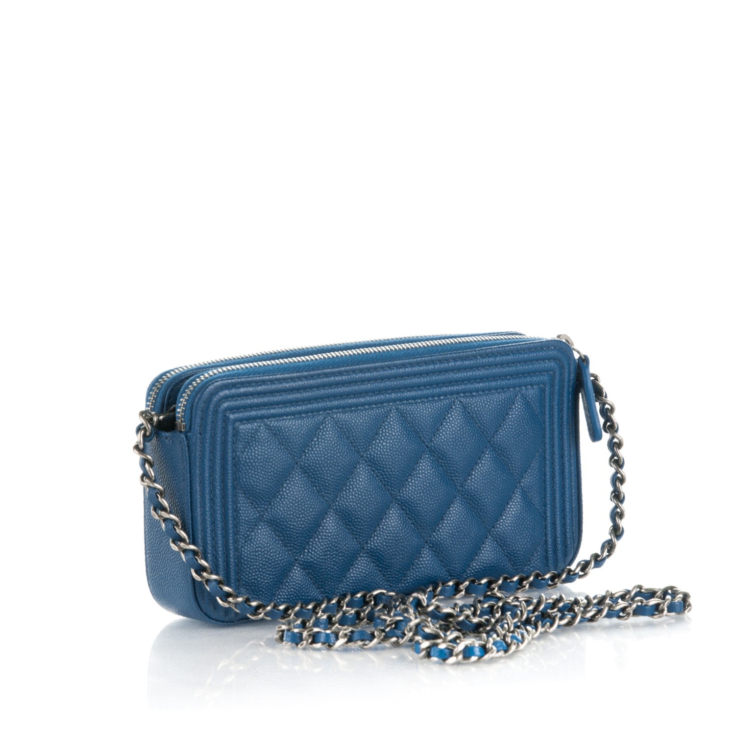 Chanel Caviar Quilted Small Boy Clutch With Chain Blue 3 of 8