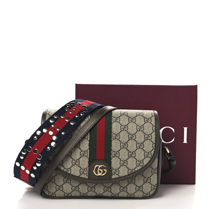 Gucci GG Supreme Monogram Textured Dollar Calfskin Web Studded Mini Ophidia Flap Shoulder Bag Beige Ebony New Acero 11 of 11
