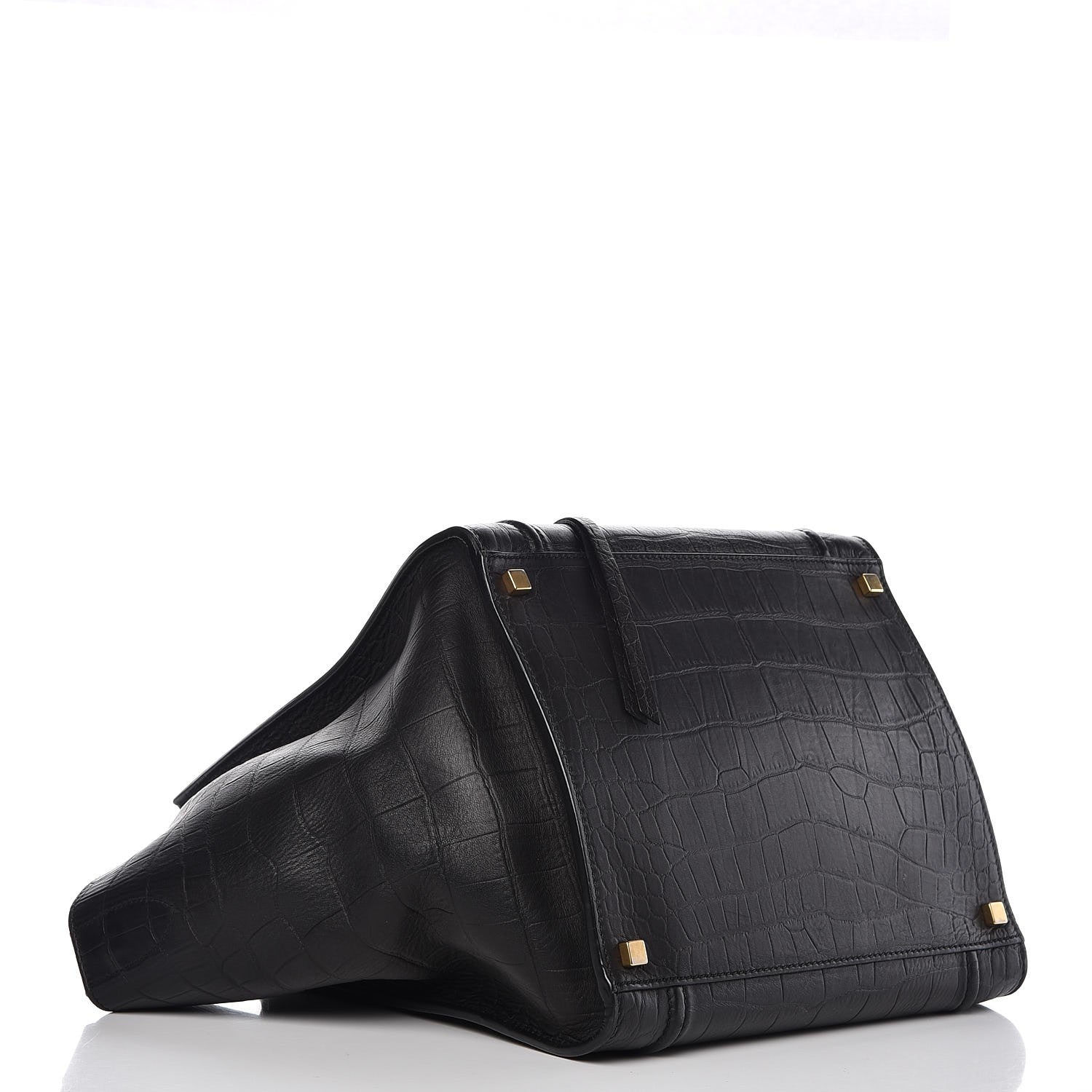 Celine Crocodile Embossed Calfskin Medium Phantom Luggage Black 4 of 8