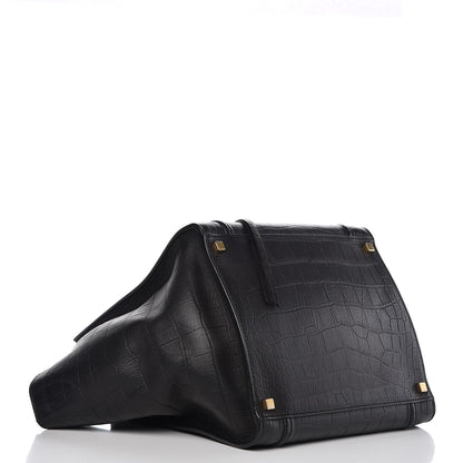 Celine Crocodile Embossed Calfskin Medium Phantom Luggage Black 4 of 8