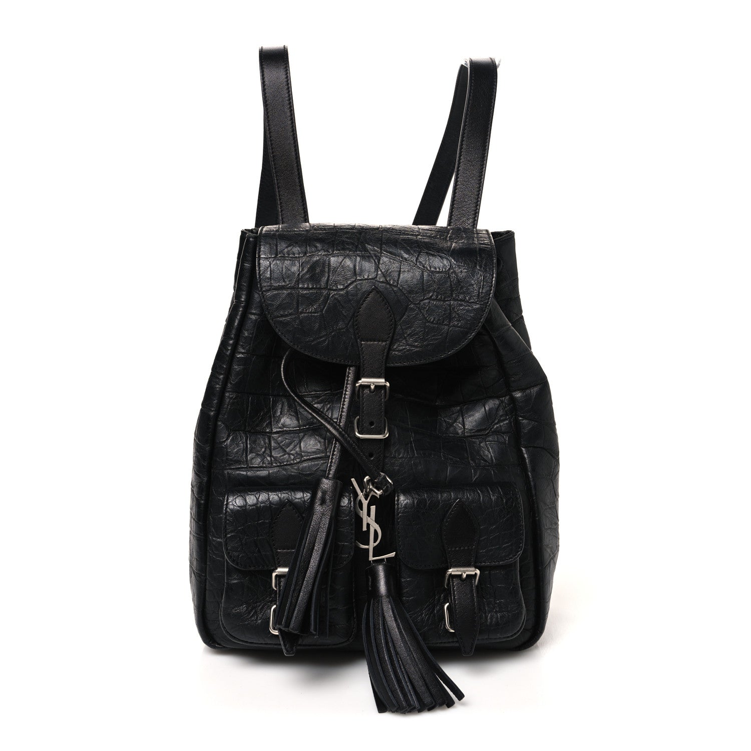 Saint Laurent Crocodile Embossed Lambskin Festival Backpack Black 1 of 10