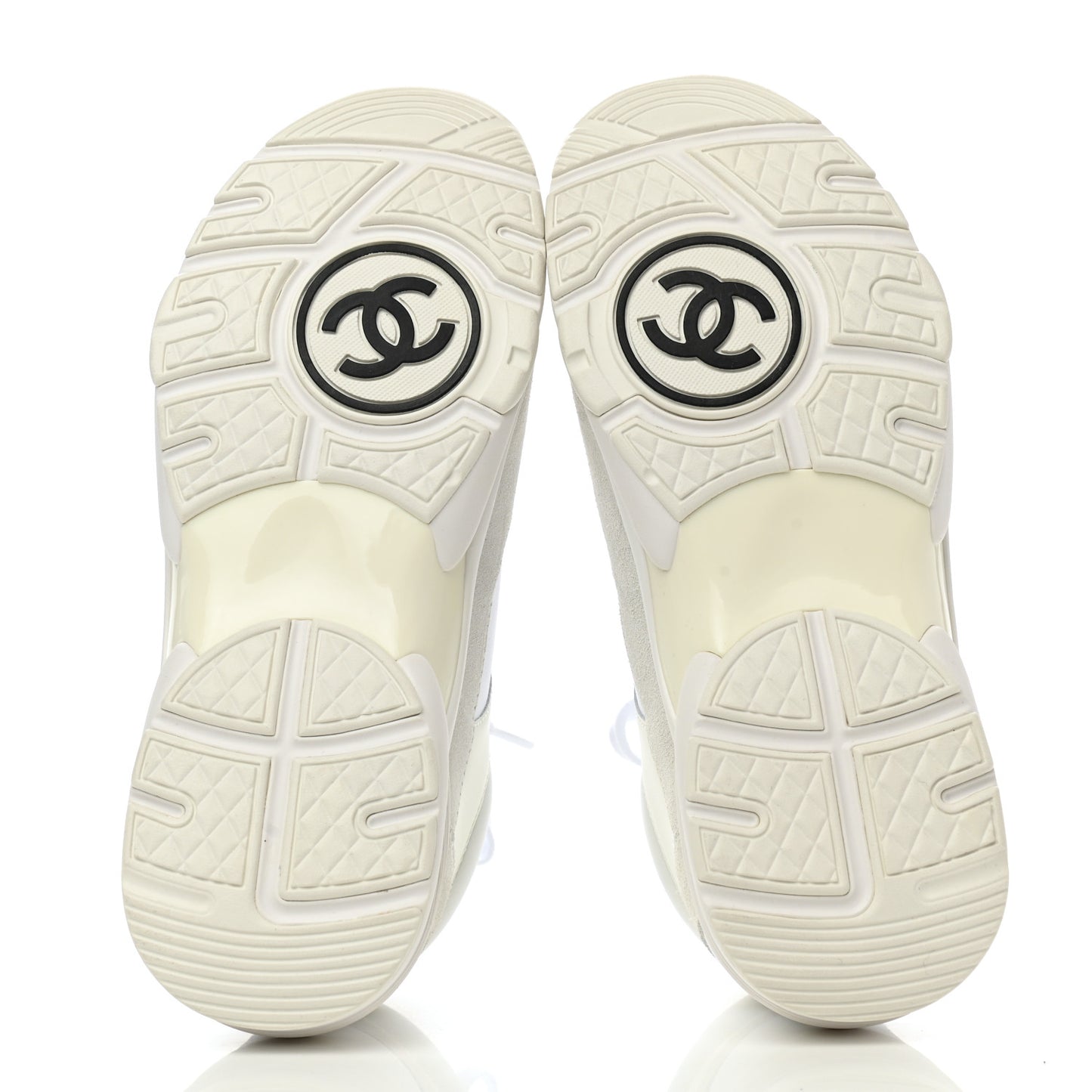Mesh Suede Calfskin Grained Calfskin Womens CC Sneakers 37 White