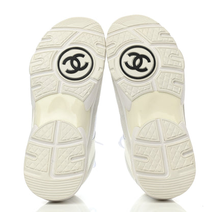 Chanel Mesh Suede Calfskin Grained Calfskin Womens CC Sneakers 37 White 5 of 9