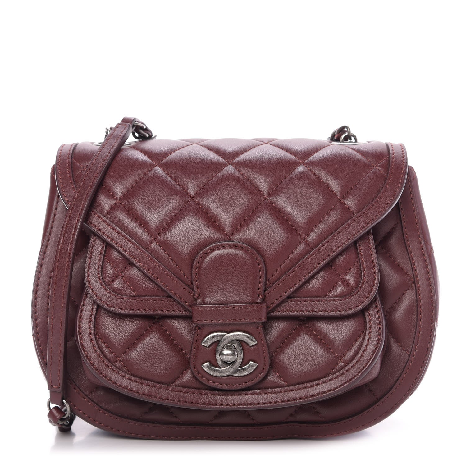 Chanel Lambskin Quilted Saddle Bag Dark Red 1 of 9