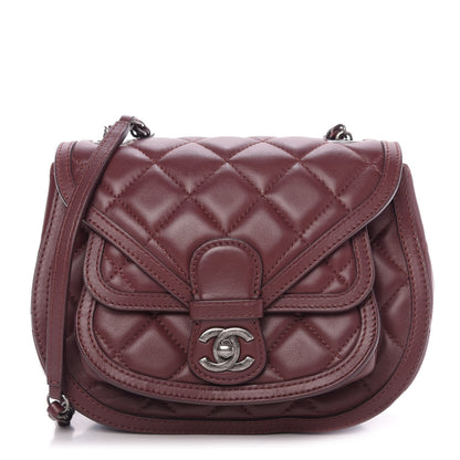 Chanel Lambskin Quilted Saddle Bag Dark Red 1 of 9