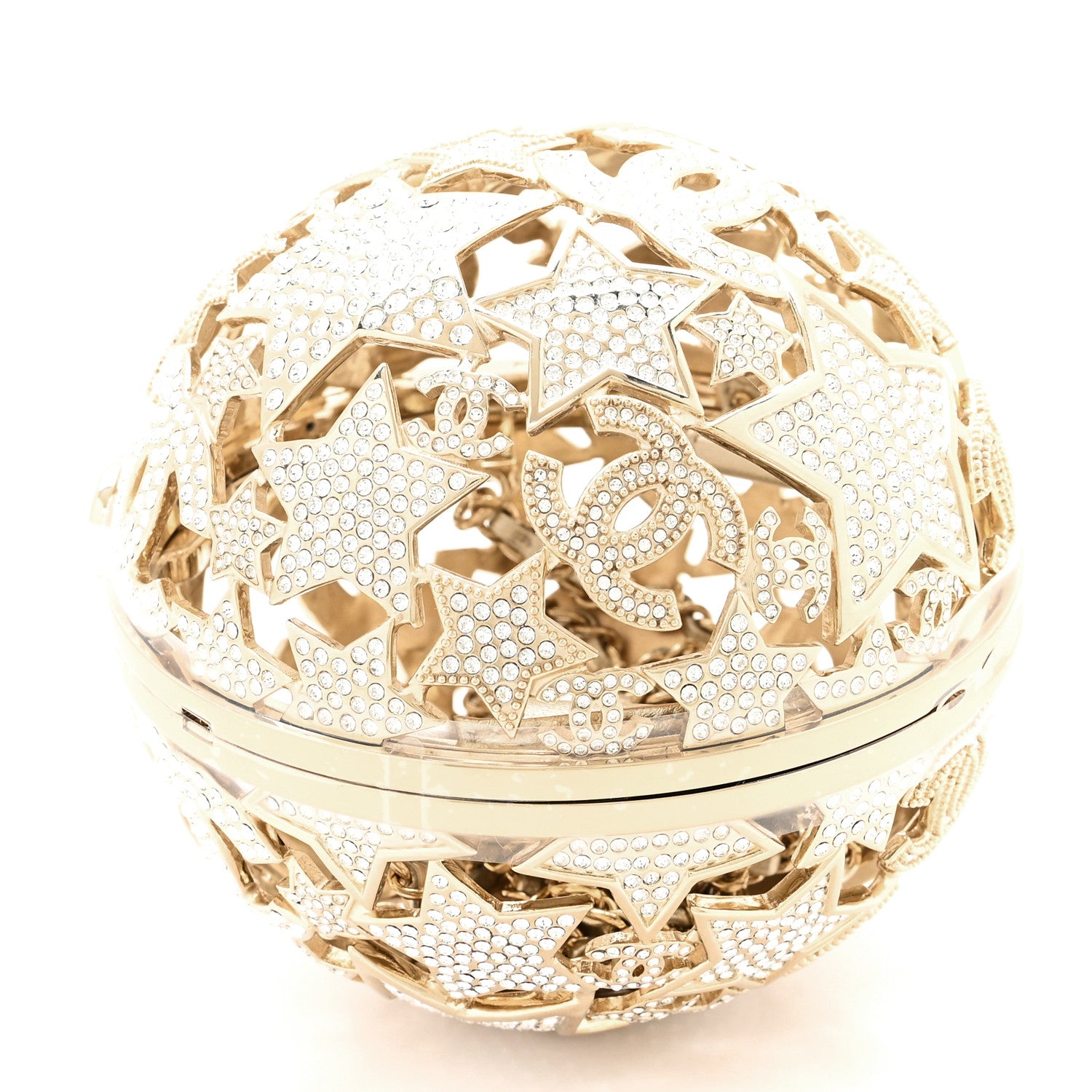 Chanel Metal Strass Crystal Sphere Minaudiere Clutch Gold 10 of 12