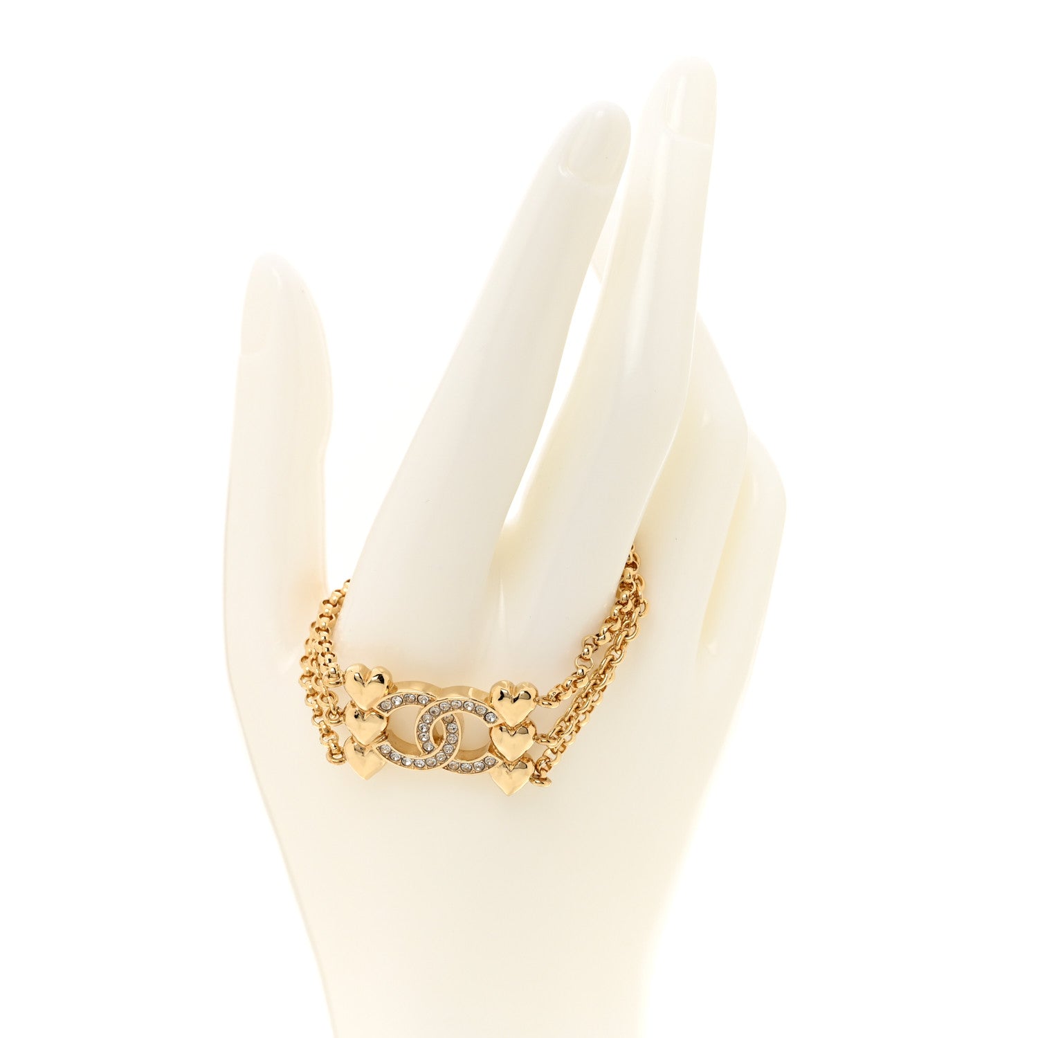 Chanel Crystal CC Heart Link Bracelet Gold 2 of 5