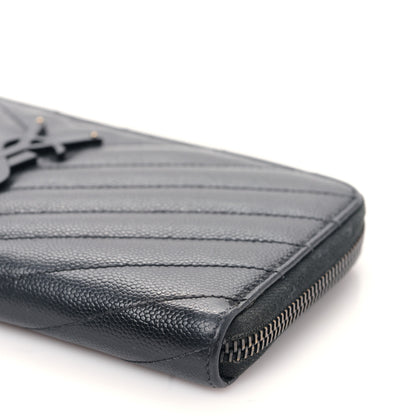 Saint Laurent Grain De Poudre Matelasse Chevron Monogram Monochrome Zip Around Wallet Black 8 of 9