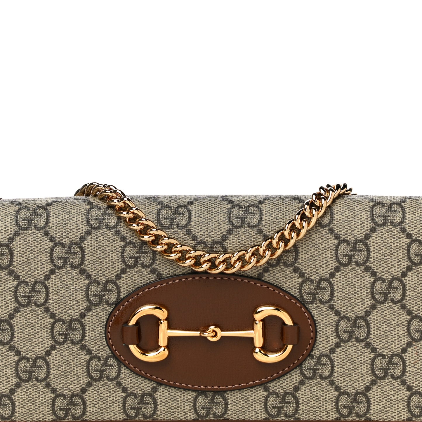 GG Supreme Monogram Azalea Calfskin Horsebit 1955 Wallet On Chain Beige Ebony Brown Sugar