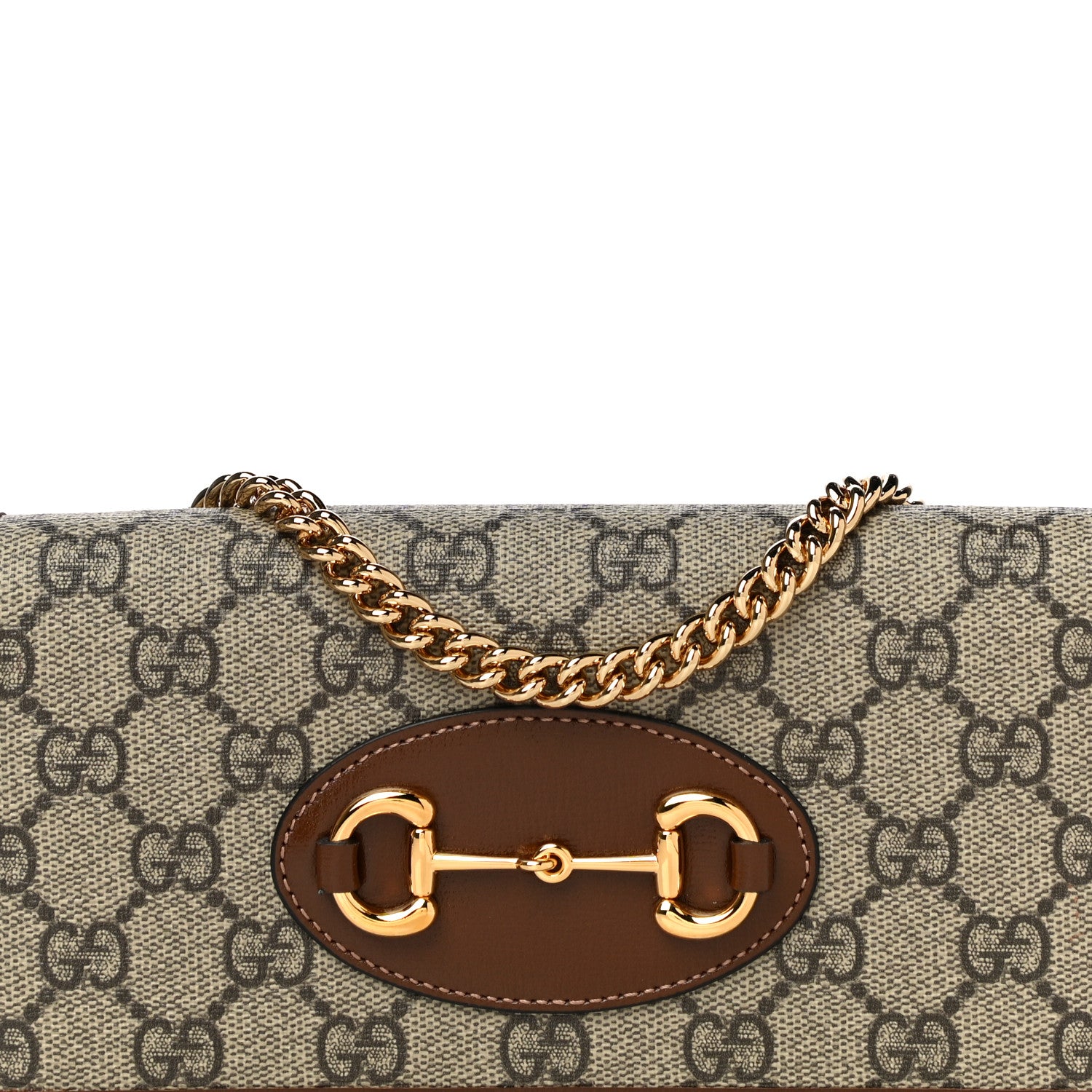 Gucci GG Supreme Monogram Azalea Calfskin Horsebit 1955 Wallet On Chain Beige Ebony Brown Sugar 7 of 10