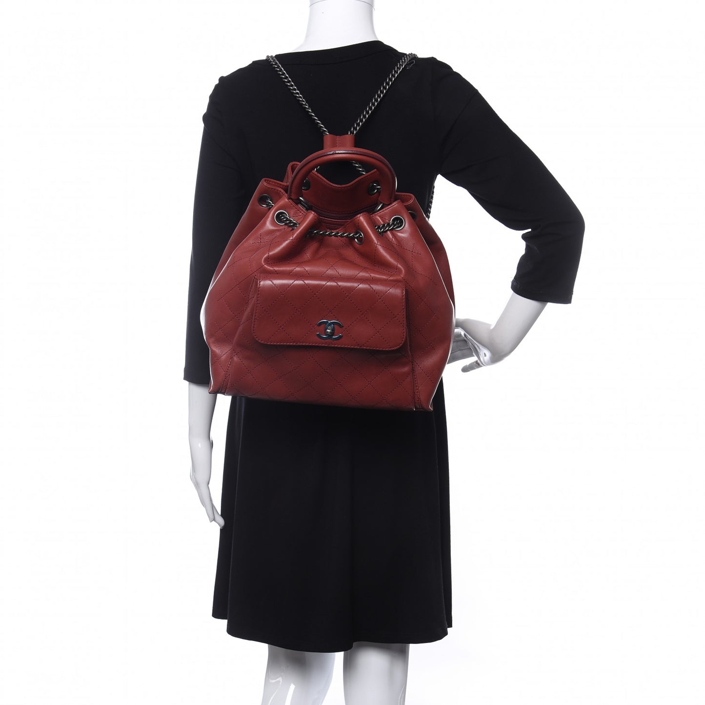 Calfskin Stitched Large Urban Luxury Drawstring Backpack Dark Red