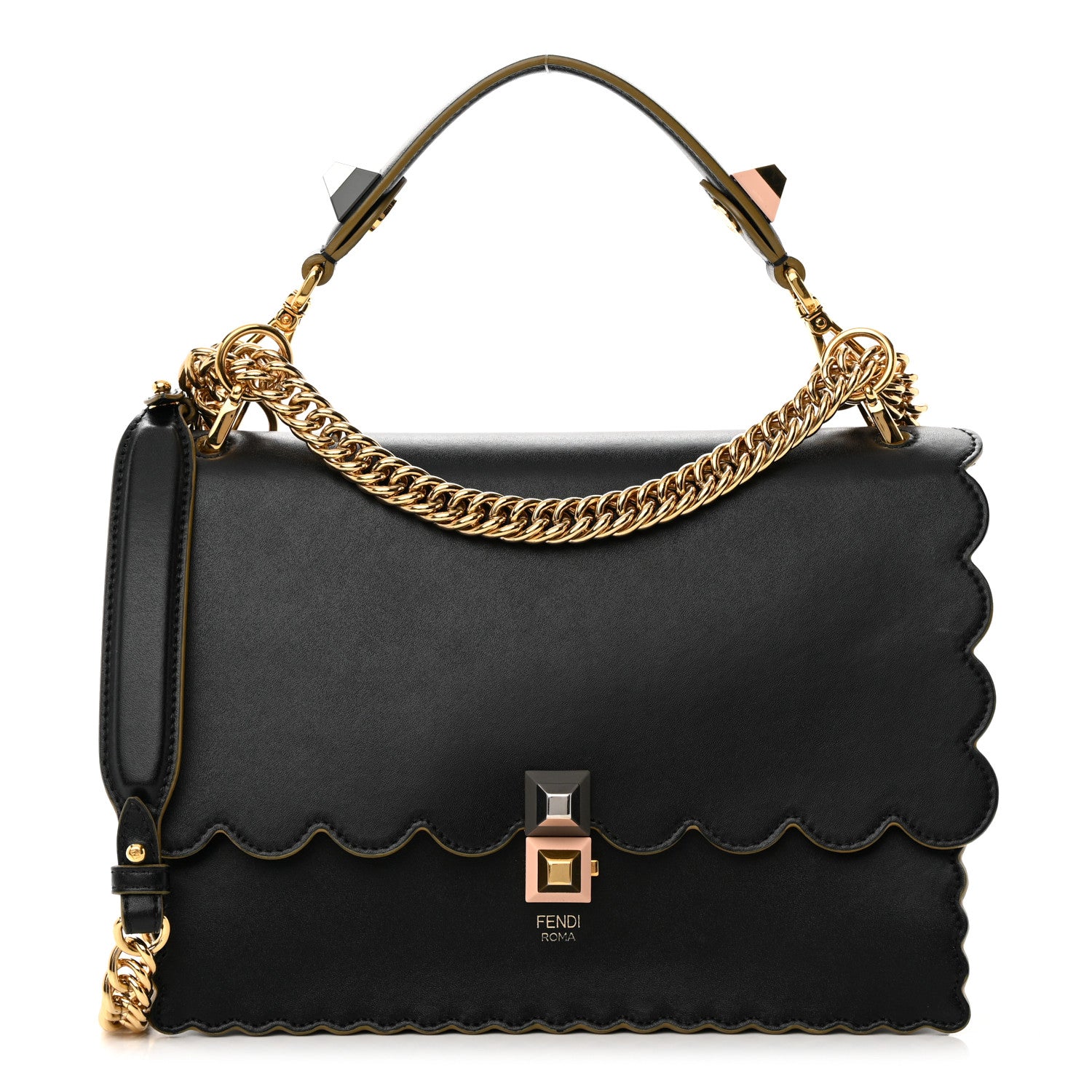 Fendi Vitello Liberty Scalloped Studded Kan I Shoulder Bag Black 1 of 17
