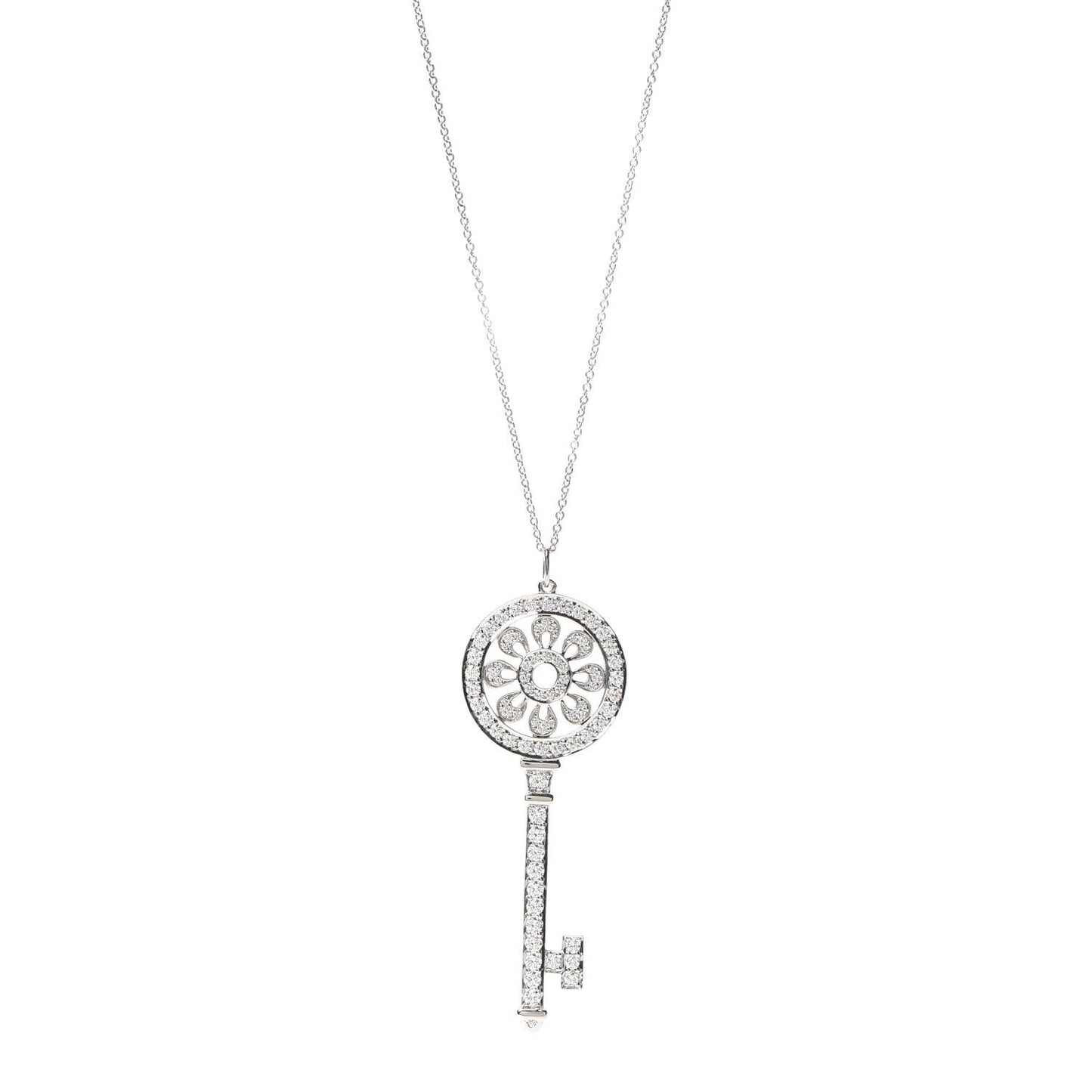 Platinum Diamond Petals Key Pendant Necklace