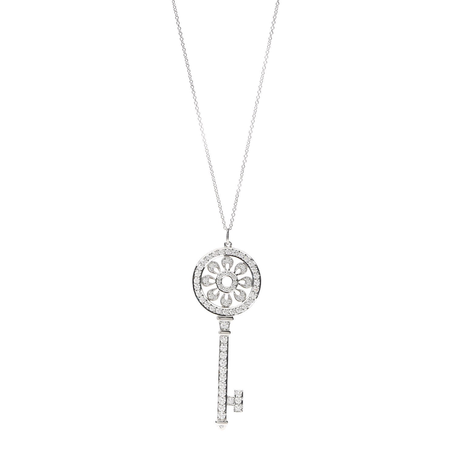 Tiffany Platinum Diamond Petals Key Pendant Necklace 1 of 6
