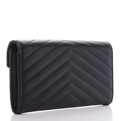 Saint Laurent Grain De Poudre Matelasse Chevron Monogram Flap Wallet Black 3 of 12