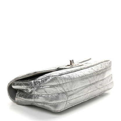 Chanel Patent Metallic Crumpled Calfskin Chevron Quilted Mini Rectangular Flap Silver 3 of 14