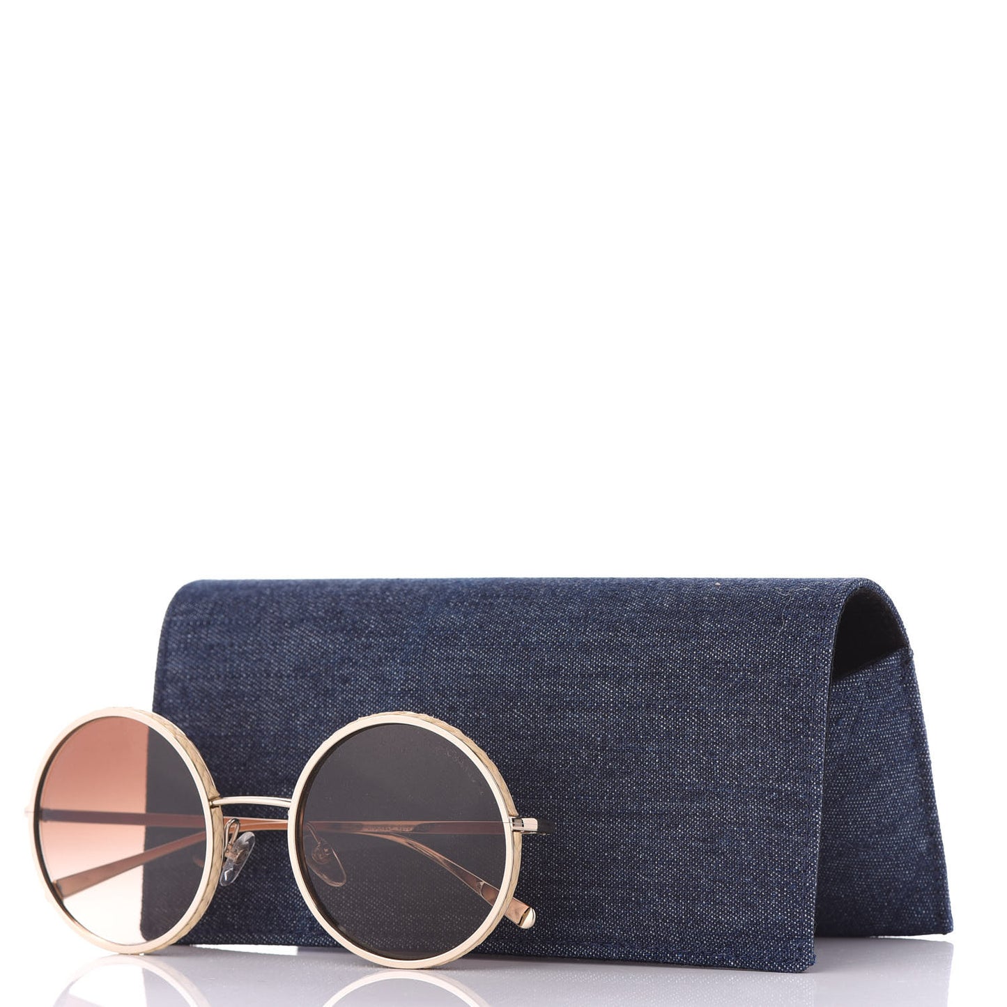 Metal Raffia Braided Round Sunglasses 4250 Gold