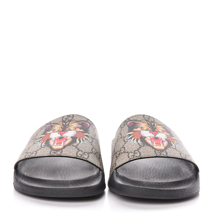 Gucci GG Supreme Monogram Angry Cat Slide Sandals 38 Black Multicolor 2 of 9