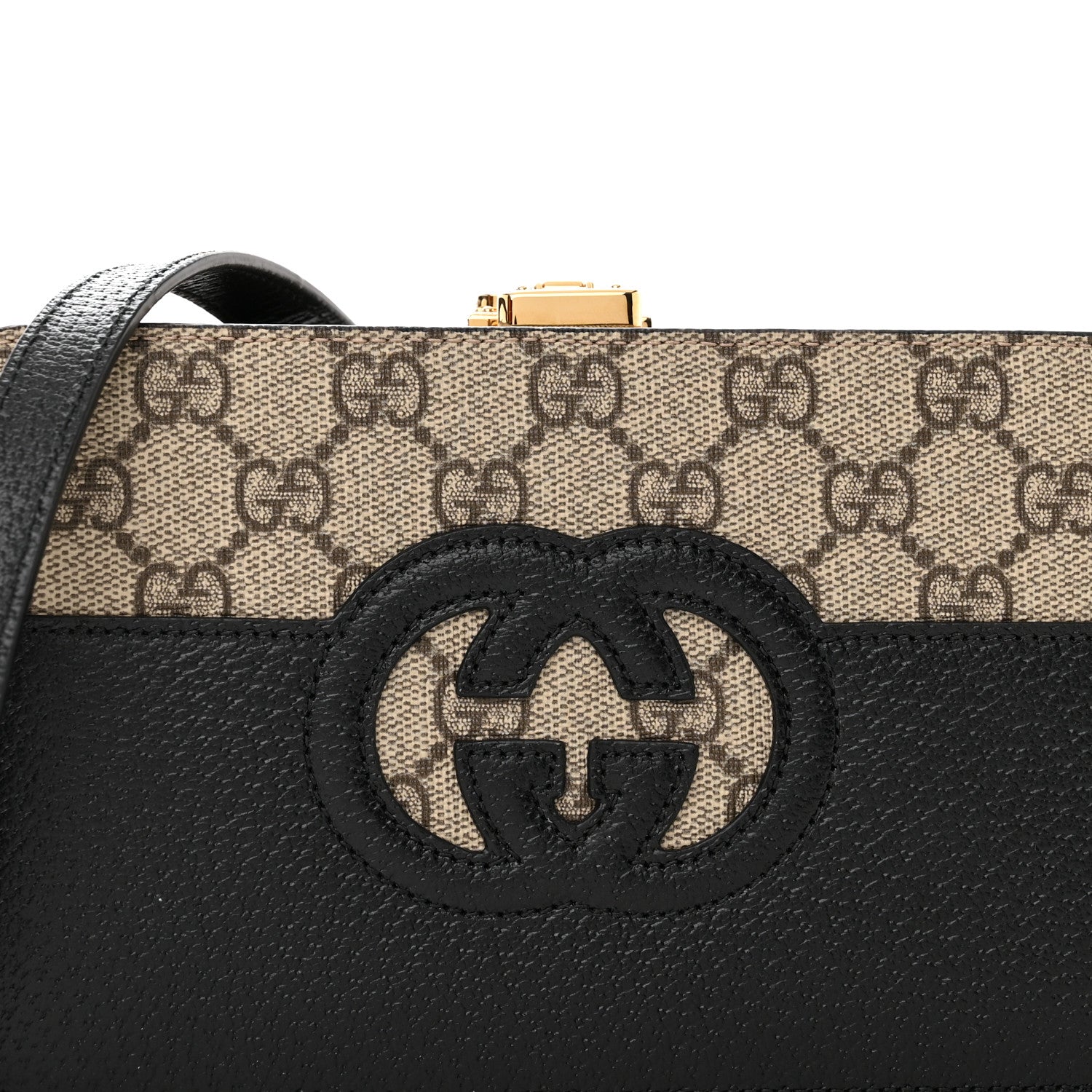 Gucci GG Supreme Monogram Textured Dollar Calfskin Mini New Basket Shoulder Bag Beige Ebony Black 8 of 11