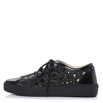 Chanel Patent Grained Goatskin Hollow Out Flower Sneakers 42 Black 1 of 7