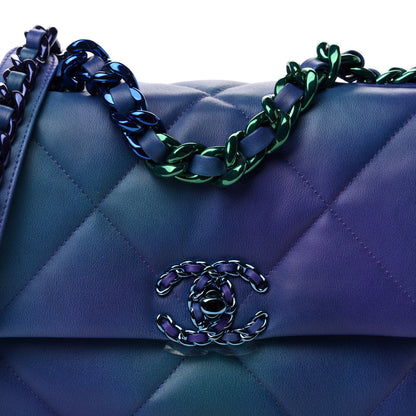 Chanel Tie Dye Calfskin Quilted Medium Chanel 19 Flap Blue Purple 10 of 10