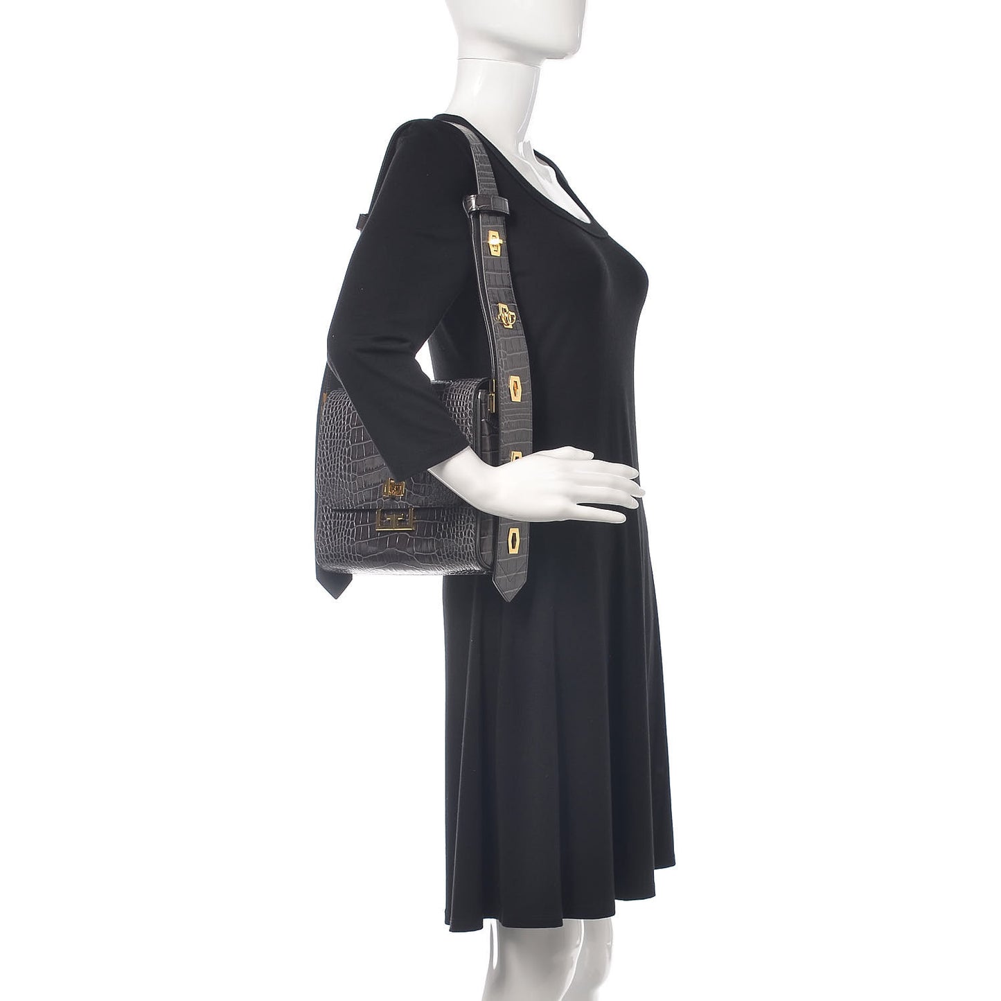 Calfskin Crocodile Embossed Medium Eden Storm Grey