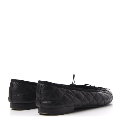 Chanel Aged Calfskin Quilted CC Cap Toe Ballerina Flats 39 Black 4 of 10