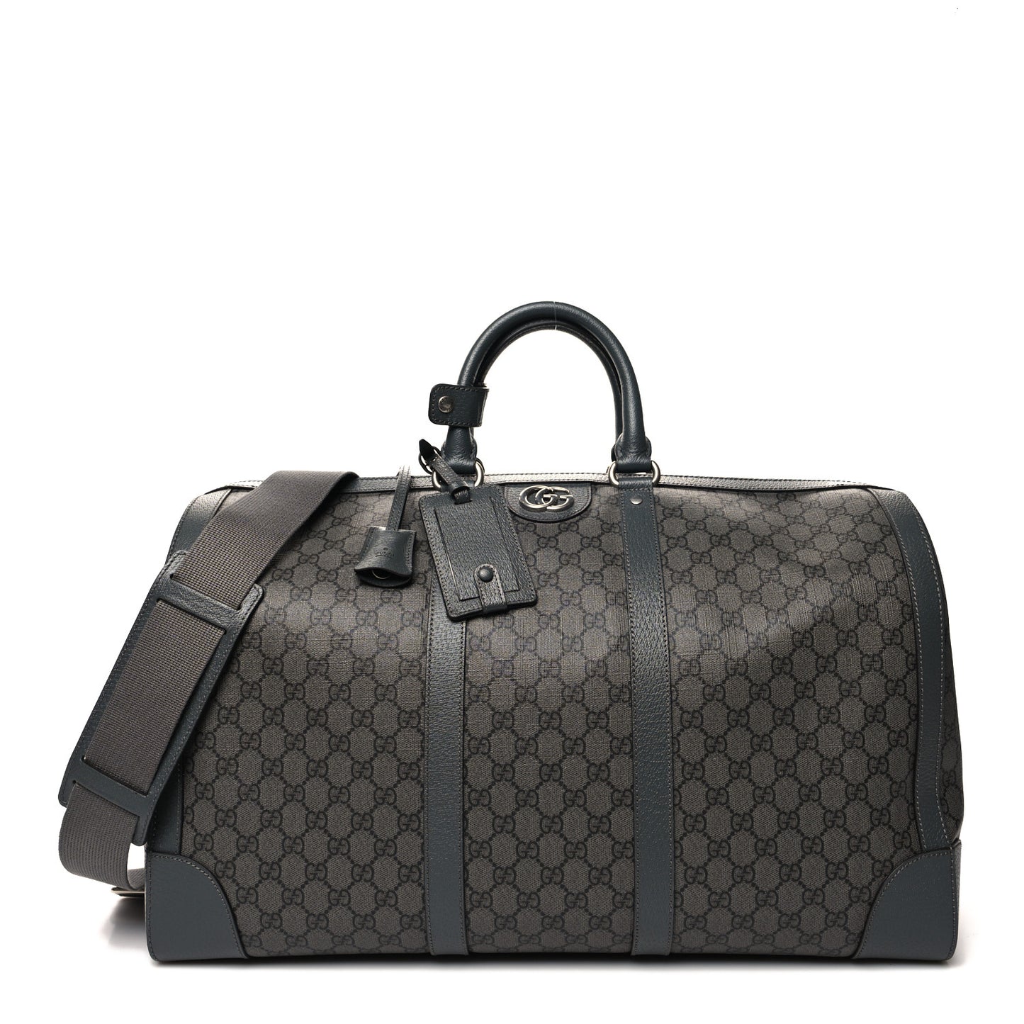 GG Supreme Monogram Textured Dollar Calfskin Large Savoy Duffle Bag Grey Black Graphite Grey