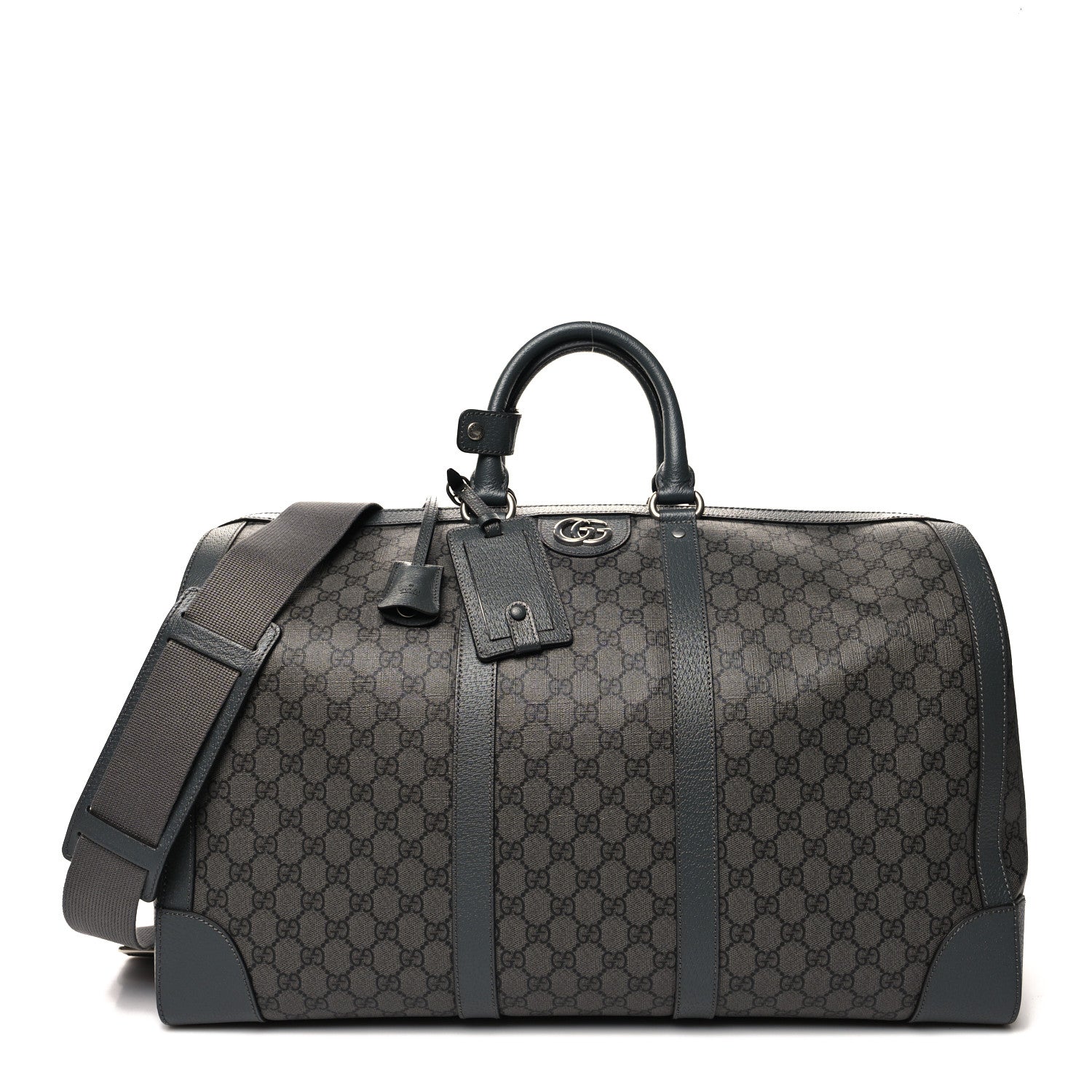 Gucci GG Supreme Monogram Textured Dollar Calfskin Large Savoy Duffle Bag Grey Black Graphite Grey 1 of 11