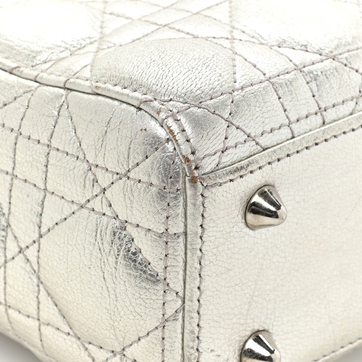 Christian Dior Metallic Grained Calfskin Cannage Small Lucky Badges My Lady Dior Silver 16 of 21