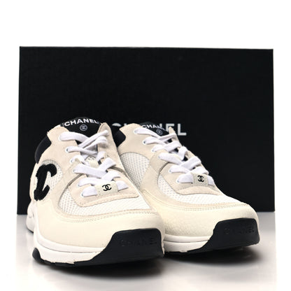 Chanel Mesh Suede Calfskin Grained Calfskin Womens CC Sneakers 39.5 White Black 9 of 9