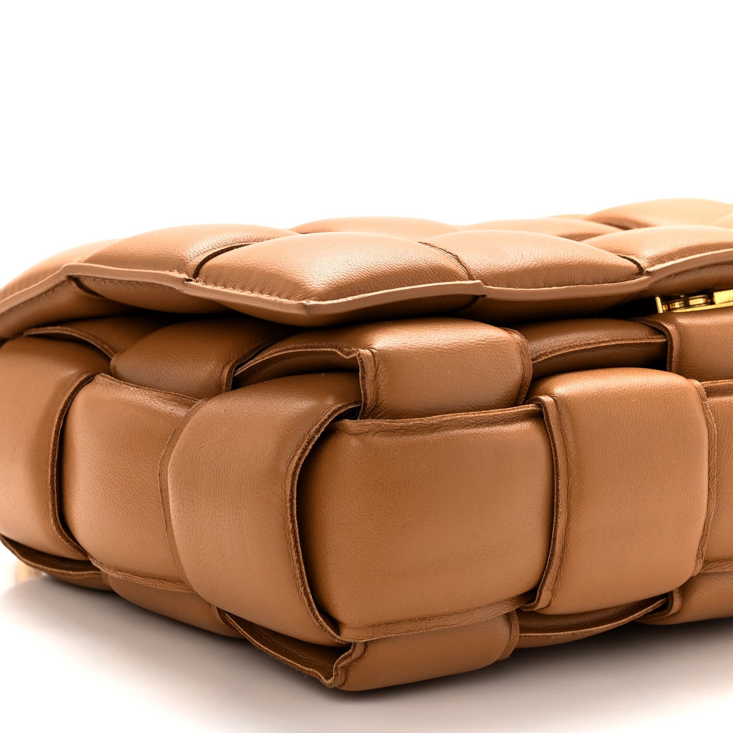 Lambskin Maxi Intreccio Padded Chain Cassette Crossbody Bag Caramel