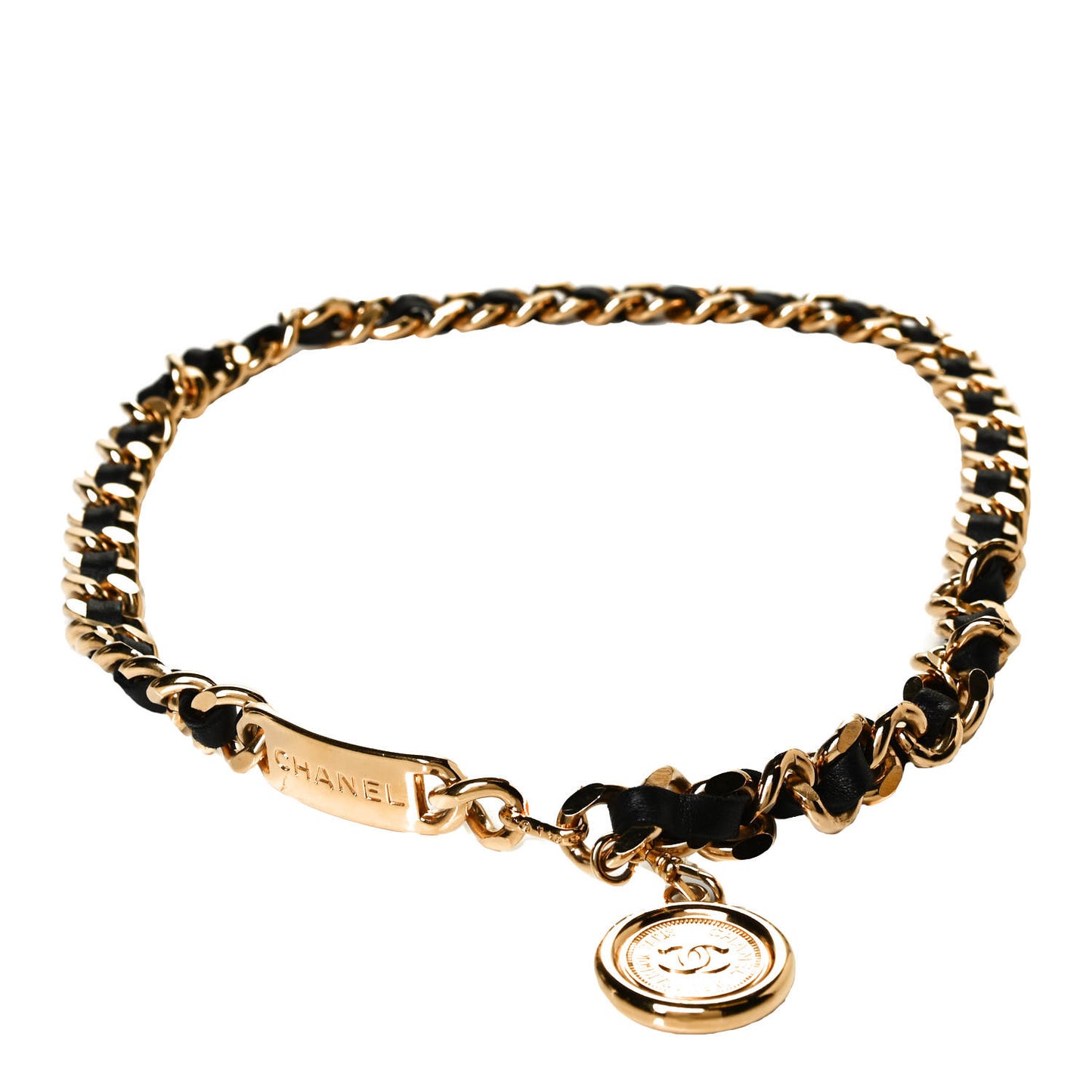 Lambskin Chain 31 Rue Cambon Medallion Belt Gold Black