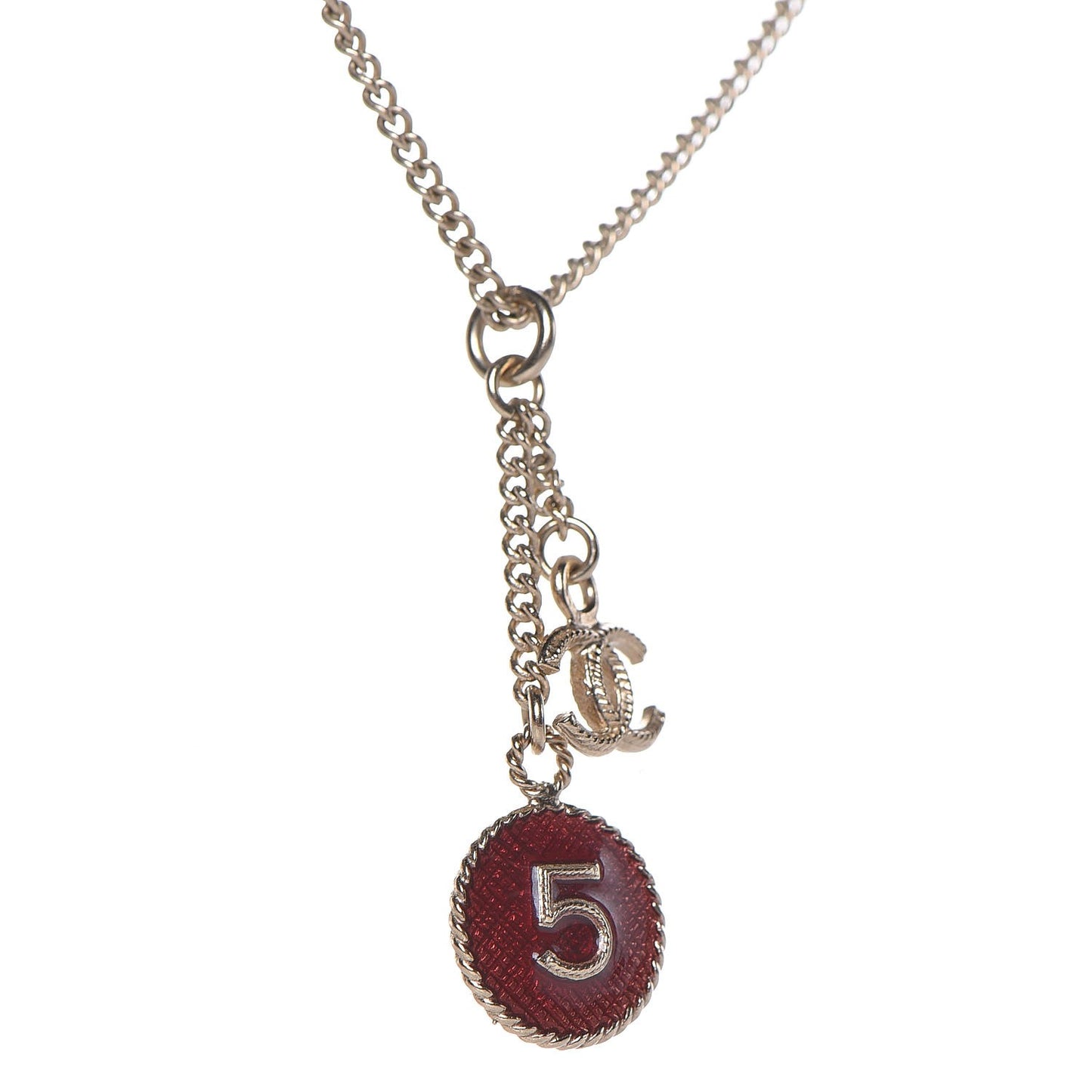 Chain No 5 CC Necklace Red Gold