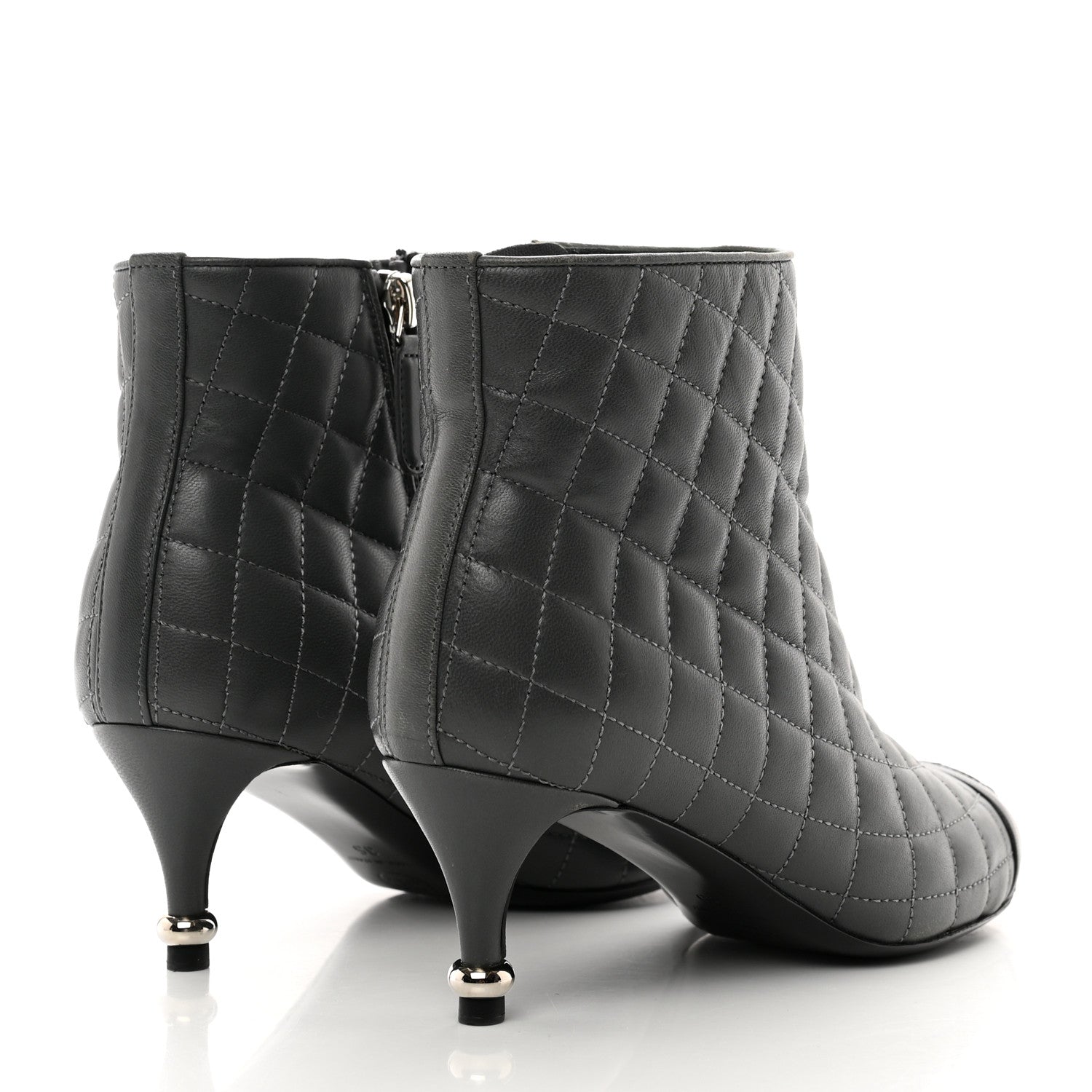 Chanel Lambskin Quilted Patent Cap Toe CC Booties 35 Charcoal Black 4 of 10